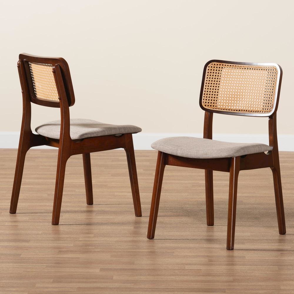 Grey Fabric and Walnut Brown Finished Wood 2-Piece Dining Chair Set