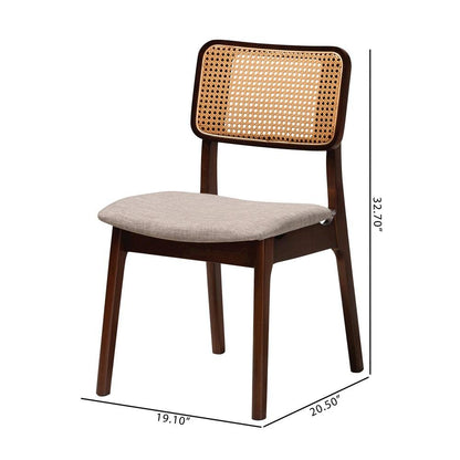 Grey Fabric and Walnut Brown Finished Wood 2-Piece Dining Chair Set