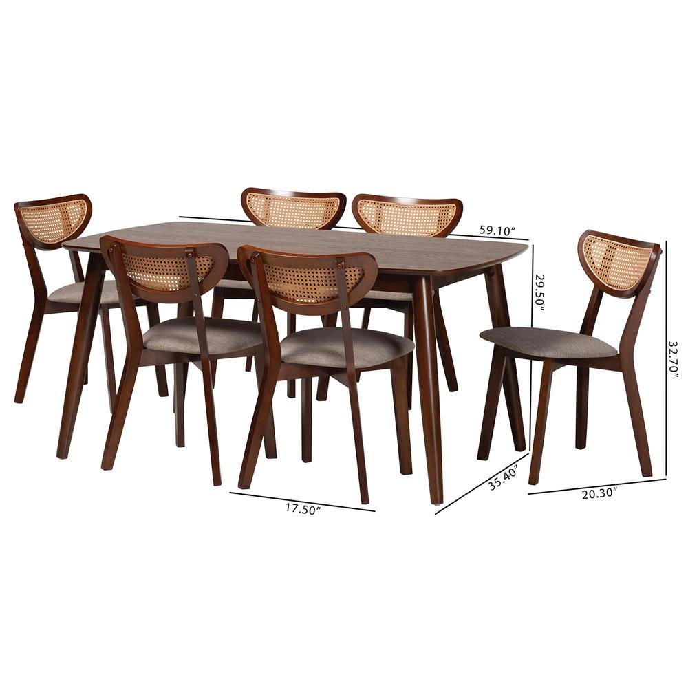 Grey Fabric and Walnut Brown Finished Wood 7-Piece Dining Set