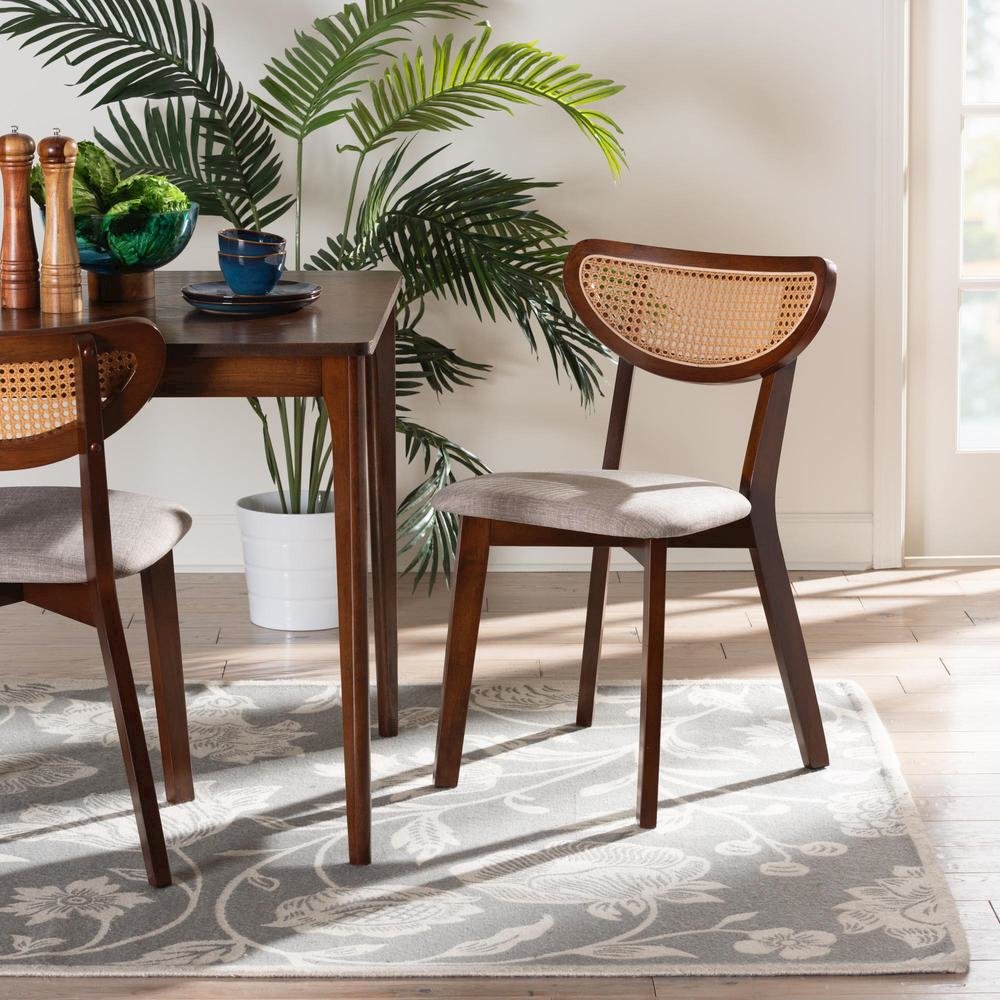 Grey Fabric and Walnut Brown Finished Wood Dining Chair