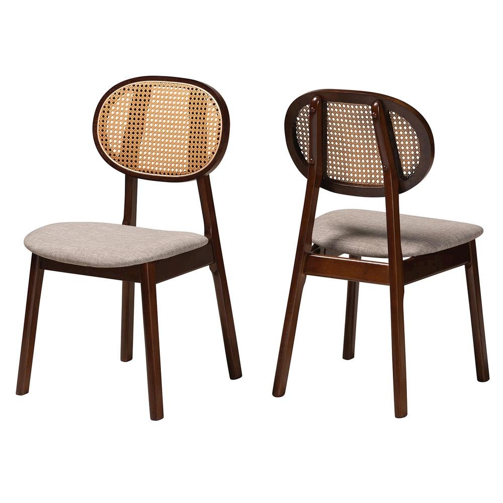 Grey Fabric and Walnut Brown Finished Wood 2-Piece Dining Chair Set