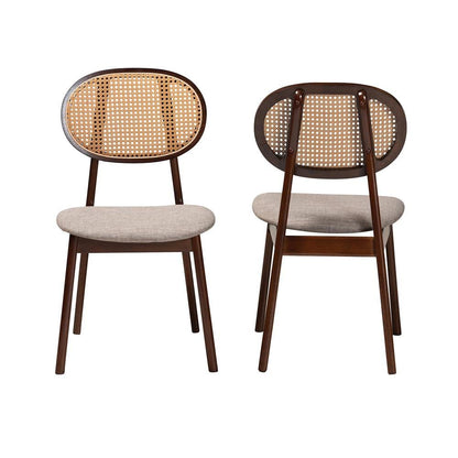 Grey Fabric and Walnut Brown Finished Wood 2-Piece Dining Chair Set