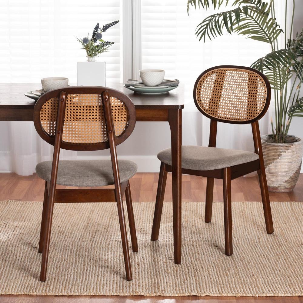 Grey Fabric and Walnut Brown Finished Wood 2-Piece Dining Chair Set