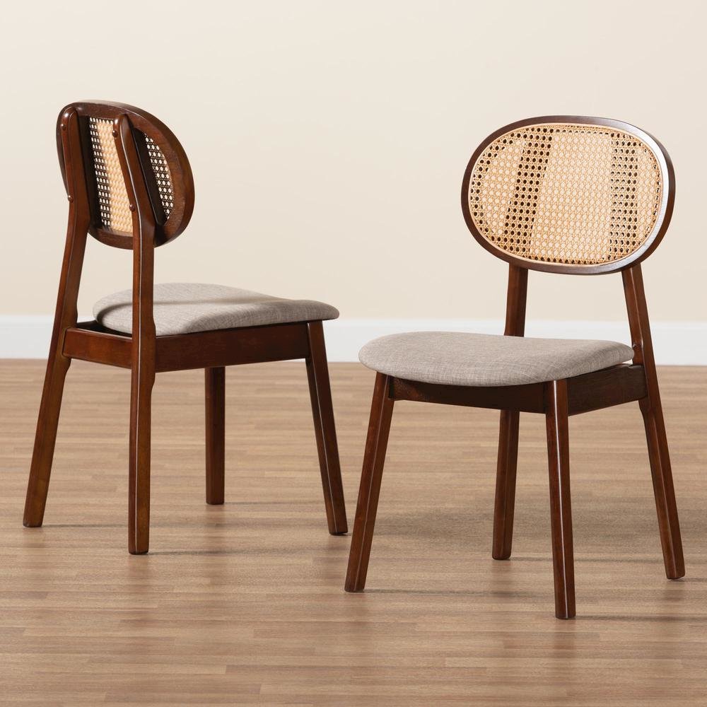 Grey Fabric and Walnut Brown Finished Wood 2-Piece Dining Chair Set