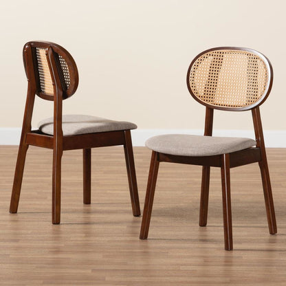 Grey Fabric and Walnut Brown Finished Wood 2-Piece Dining Chair Set