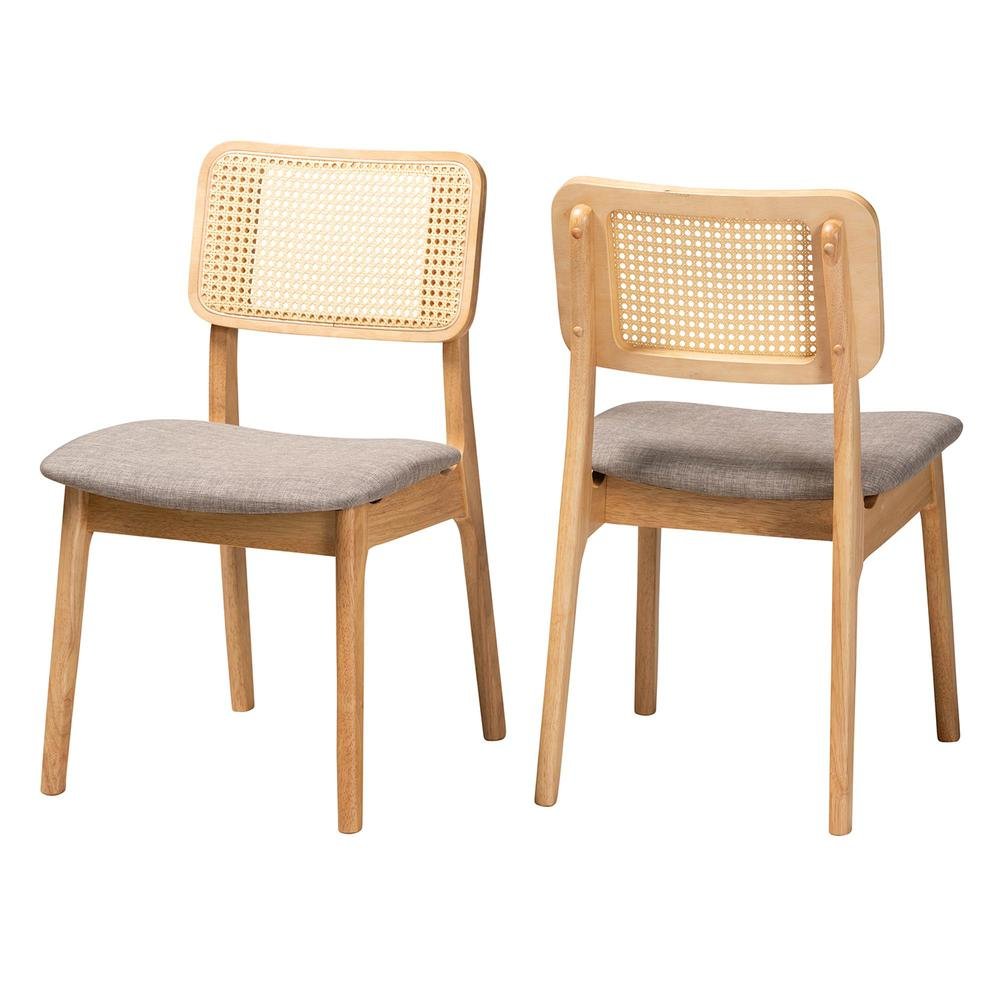 Grey Fabric and Ntural Oak Finished Wood 2-Piece Dining Chair Set