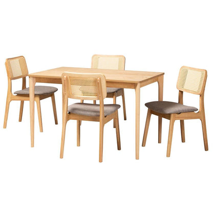 Grey Fabric and Natural Oak Finished Wood 5-Piece Dining Set