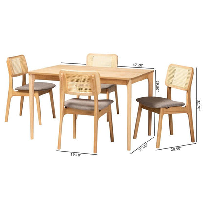 Grey Fabric and Natural Oak Finished Wood 5-Piece Dining Set