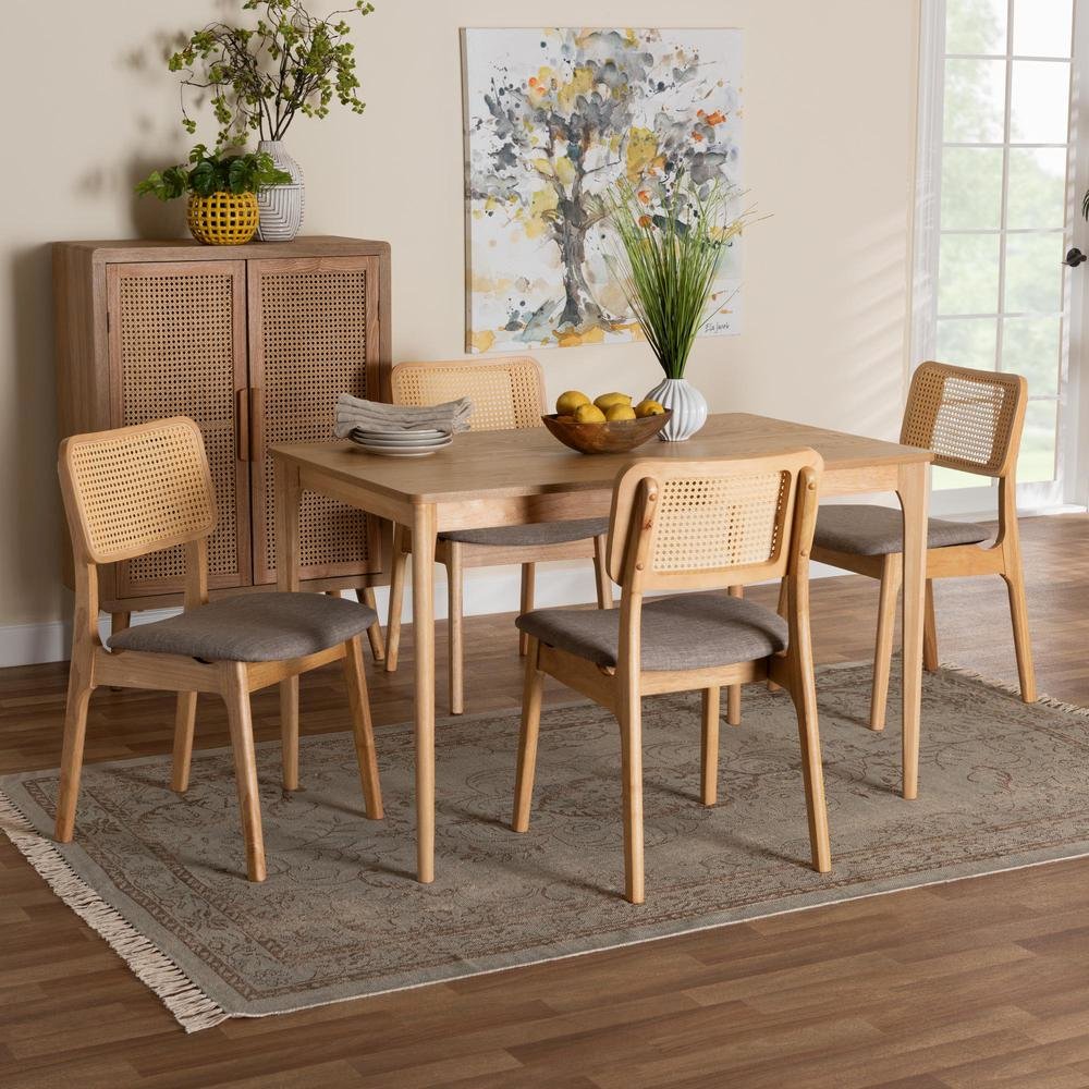 Grey Fabric and Natural Oak Finished Wood 5-Piece Dining Set
