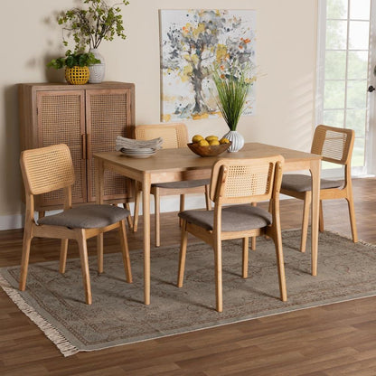 Grey Fabric and Natural Oak Finished Wood 5-Piece Dining Set