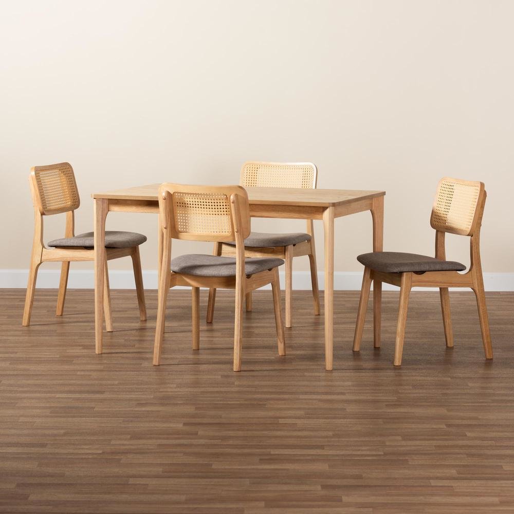 Grey Fabric and Natural Oak Finished Wood 5-Piece Dining Set