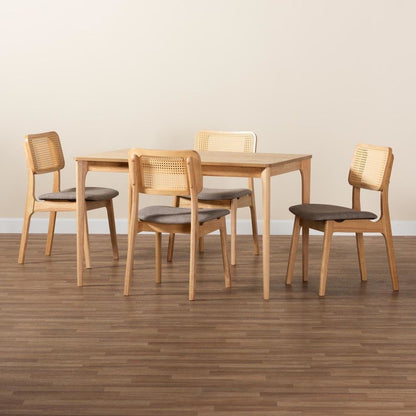 Grey Fabric and Natural Oak Finished Wood 5-Piece Dining Set