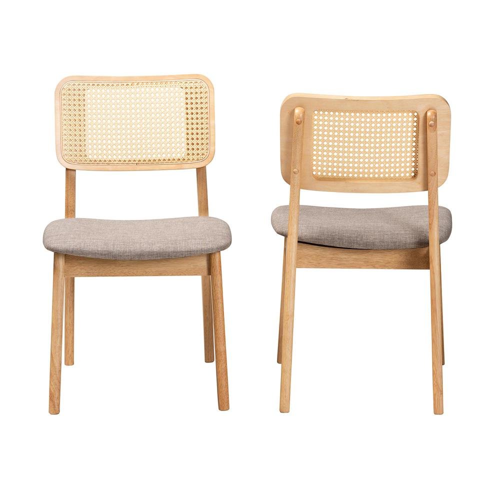 Grey Fabric and Ntural Oak Finished Wood 2-Piece Dining Chair Set