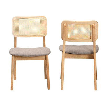Grey Fabric and Ntural Oak Finished Wood 2-Piece Dining Chair Set