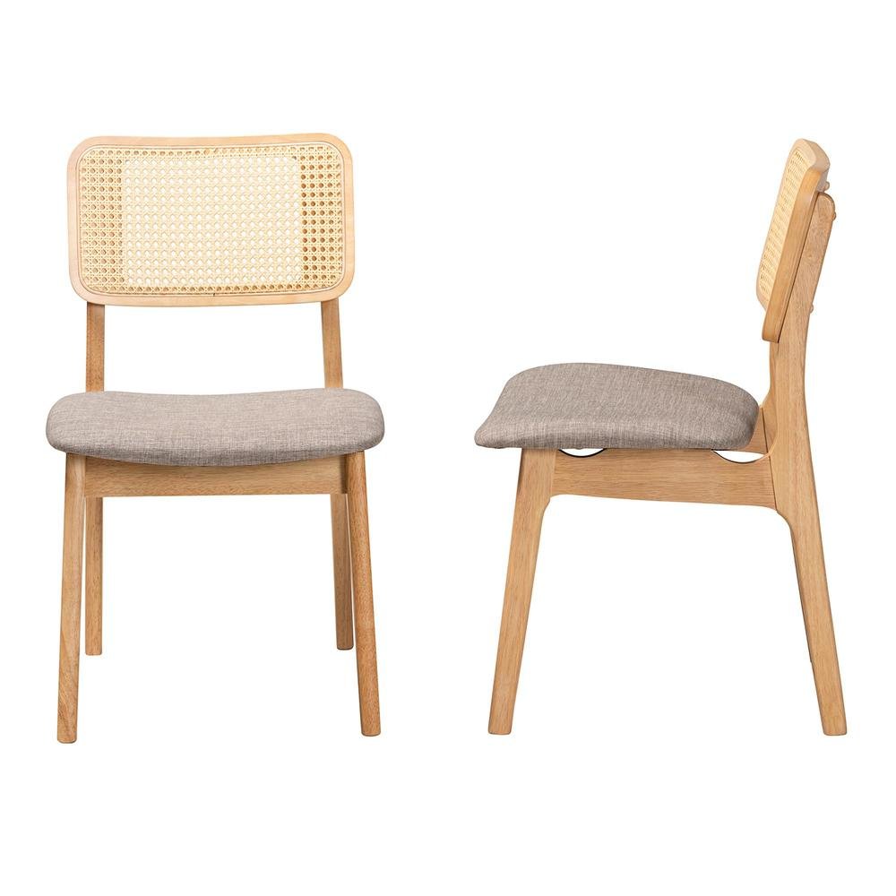 Grey Fabric and Ntural Oak Finished Wood 2-Piece Dining Chair Set