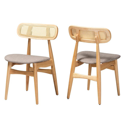 Grey Fabric and Natural Oak Finished Wood 2-Piece Dining Chair Set