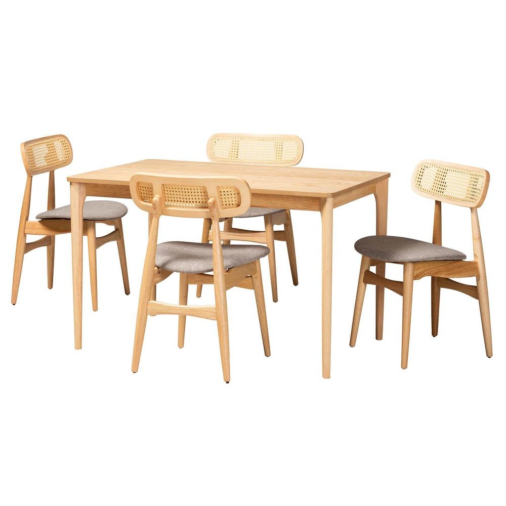 Grey Fabric and Natural Oak Finished Wood 5-Piece Dining Set