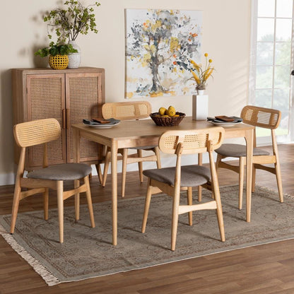 Grey Fabric and Natural Oak Finished Wood 5-Piece Dining Set