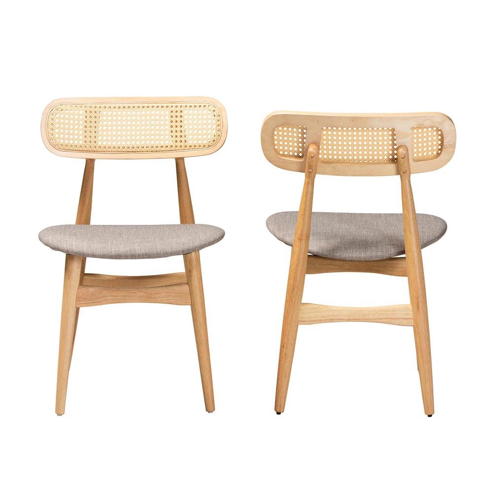 Grey Fabric and Natural Oak Finished Wood 2-Piece Dining Chair Set