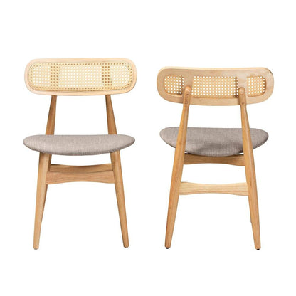 Grey Fabric and Natural Oak Finished Wood 2-Piece Dining Chair Set
