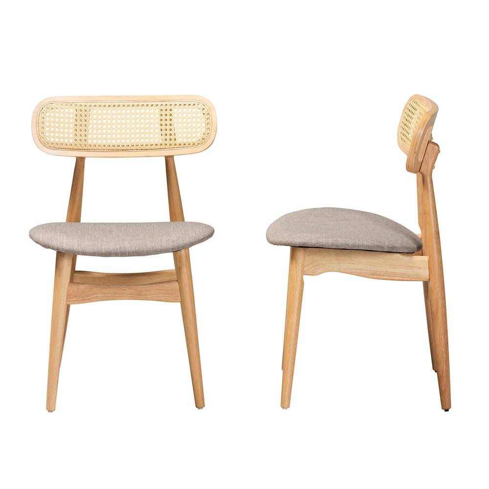 Grey Fabric and Natural Oak Finished Wood 2-Piece Dining Chair Set