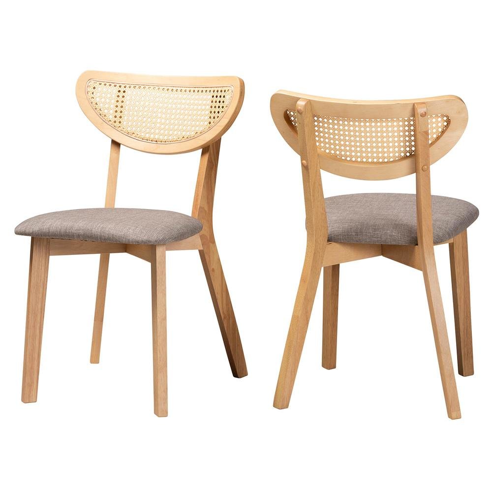 Grey Fabric and Natural Oak Finished Wood Dining Chair