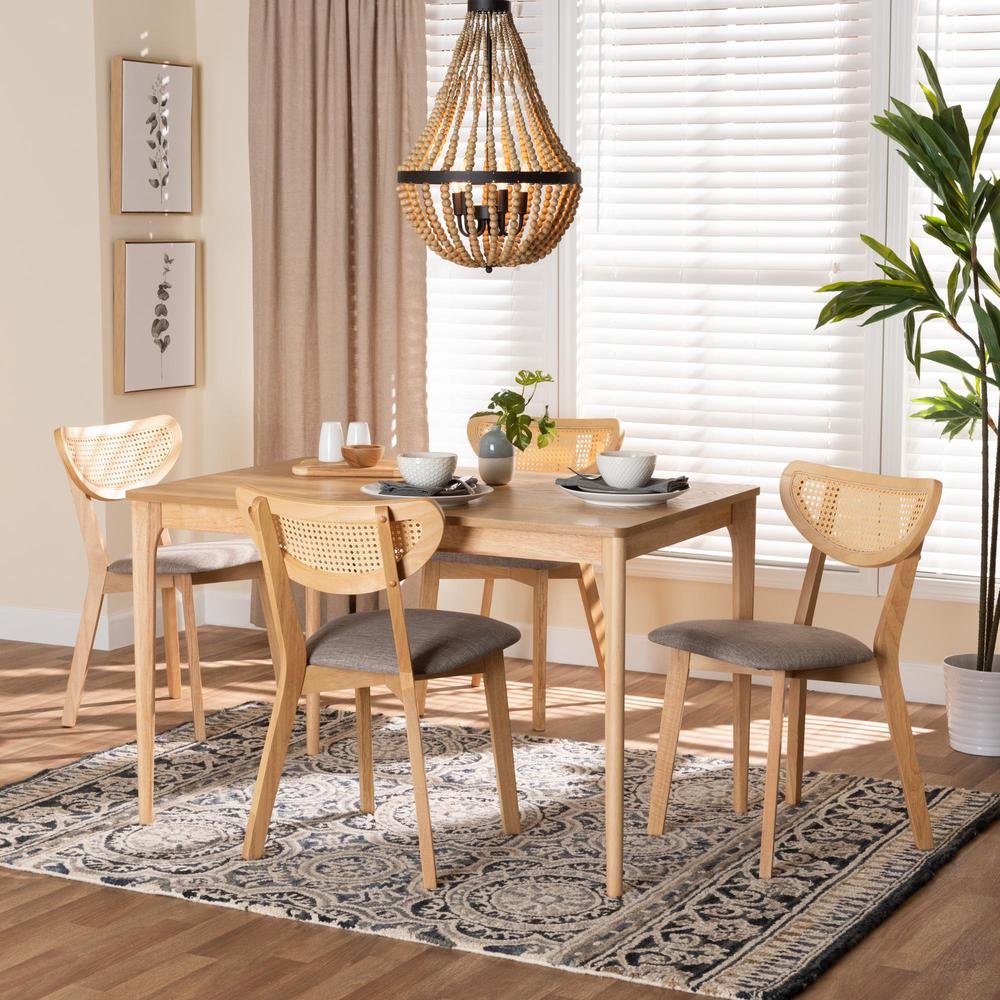 Grey Fabric and Natural Oak Finished Wood 5-Piece Dining Set