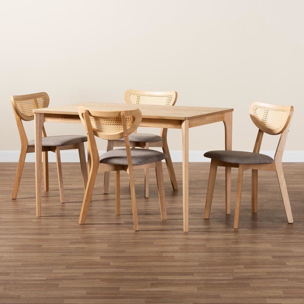 Grey Fabric and Natural Oak Finished Wood 5-Piece Dining Set