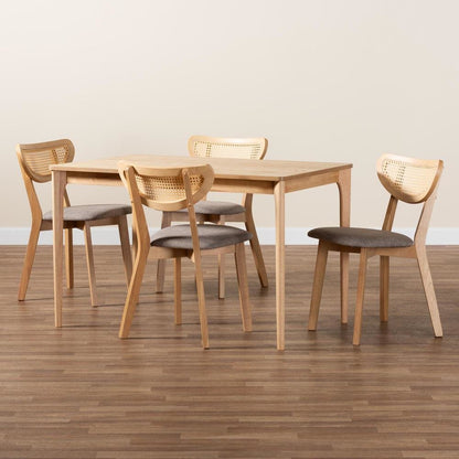 Grey Fabric and Natural Oak Finished Wood 5-Piece Dining Set
