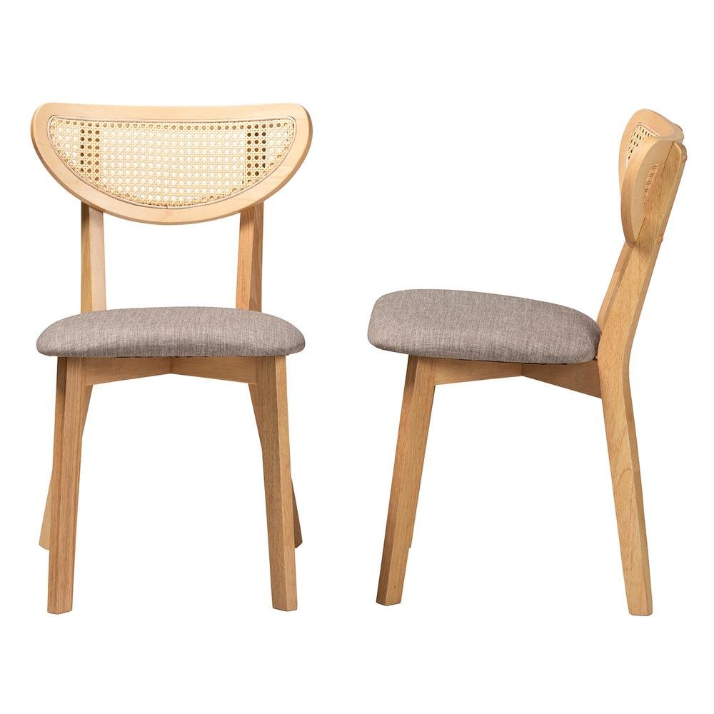 Grey Fabric and Natural Oak Finished Wood Dining Chair