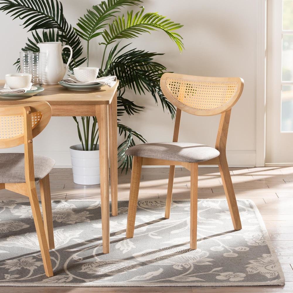 Grey Fabric and Natural Oak Finished Wood Dining Chair