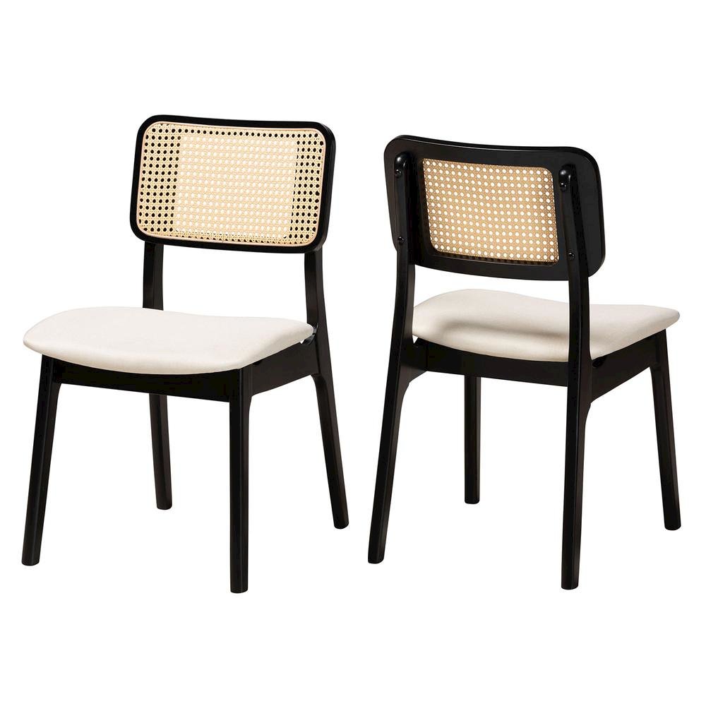Cream Fabric and Black Finished Wood 2-Piece Dining Chair Set