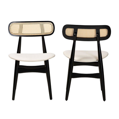 Cream Fabric and Black Finished Wood 2-Piece Dining Chair Set