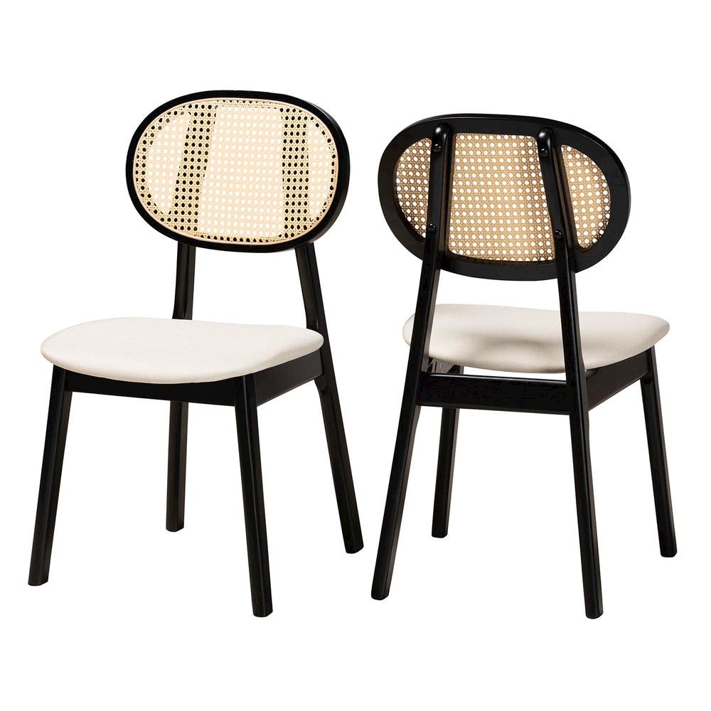 Cream Fabric and Black Finished Wood 2-Piece Dining Chair Set