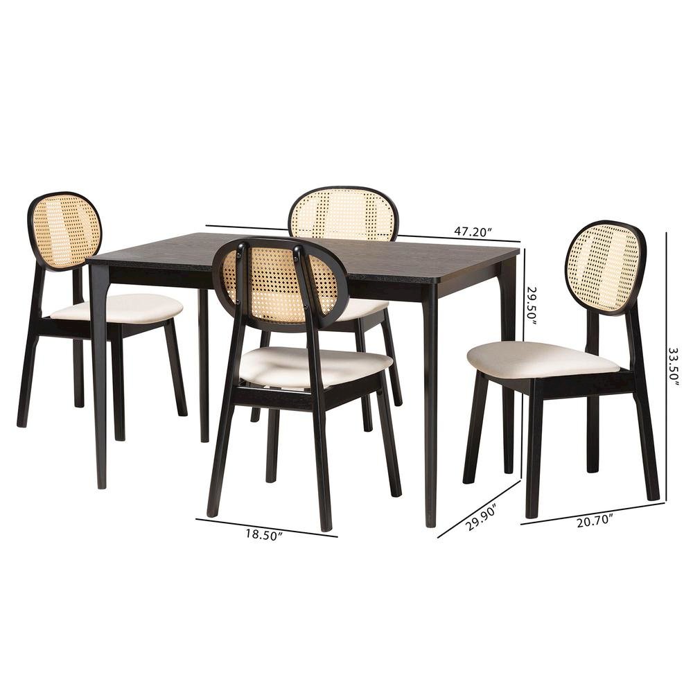 Cream Fabric and Black Finished Wood 5-Piece Dining Set