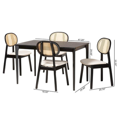 Cream Fabric and Black Finished Wood 5-Piece Dining Set