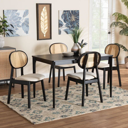 Cream Fabric and Black Finished Wood 5-Piece Dining Set