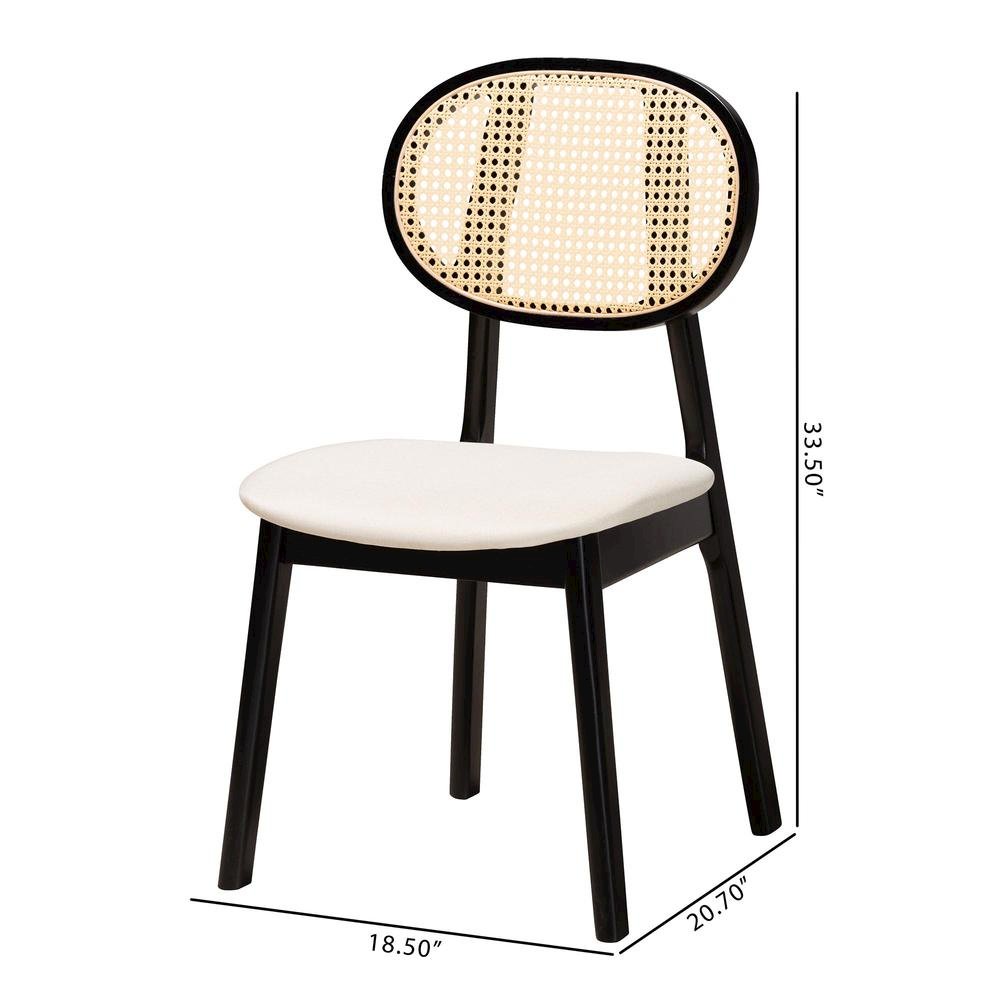 Cream Fabric and Black Finished Wood 2-Piece Dining Chair Set