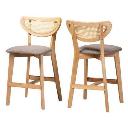Modern Grey Fabric and Natural Oak Finished Wood 2-Piece Counter Stool Set
