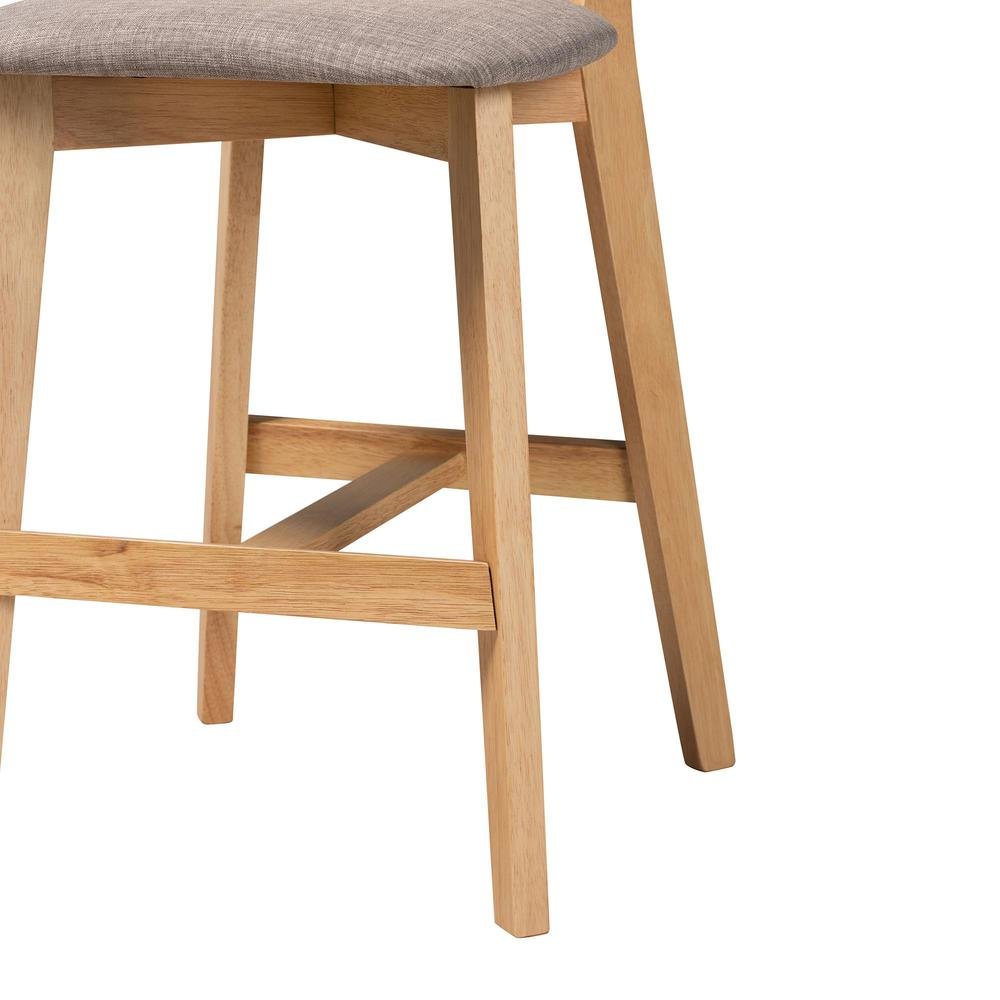 Modern Grey Fabric and Natural Oak Finished Wood 2-Piece Counter Stool Set