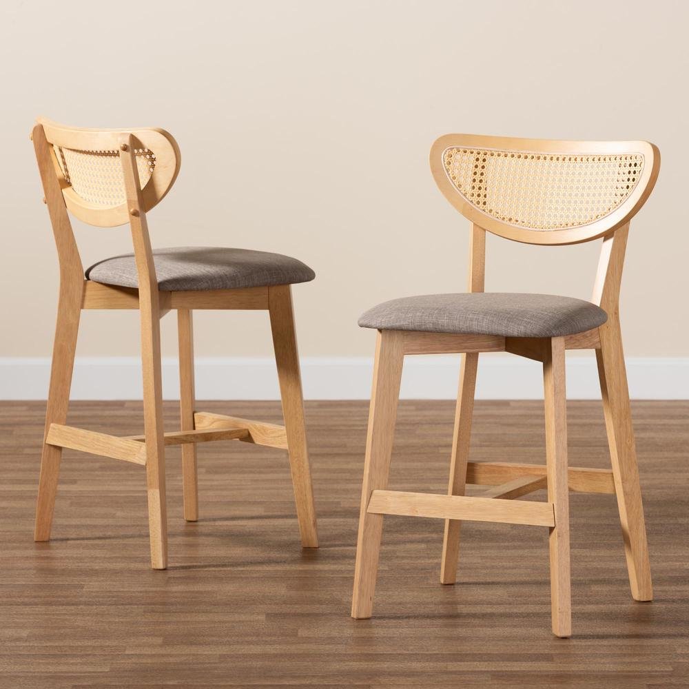 Modern Grey Fabric and Natural Oak Finished Wood 2-Piece Counter Stool Set