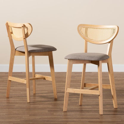 Modern Grey Fabric and Natural Oak Finished Wood 2-Piece Counter Stool Set