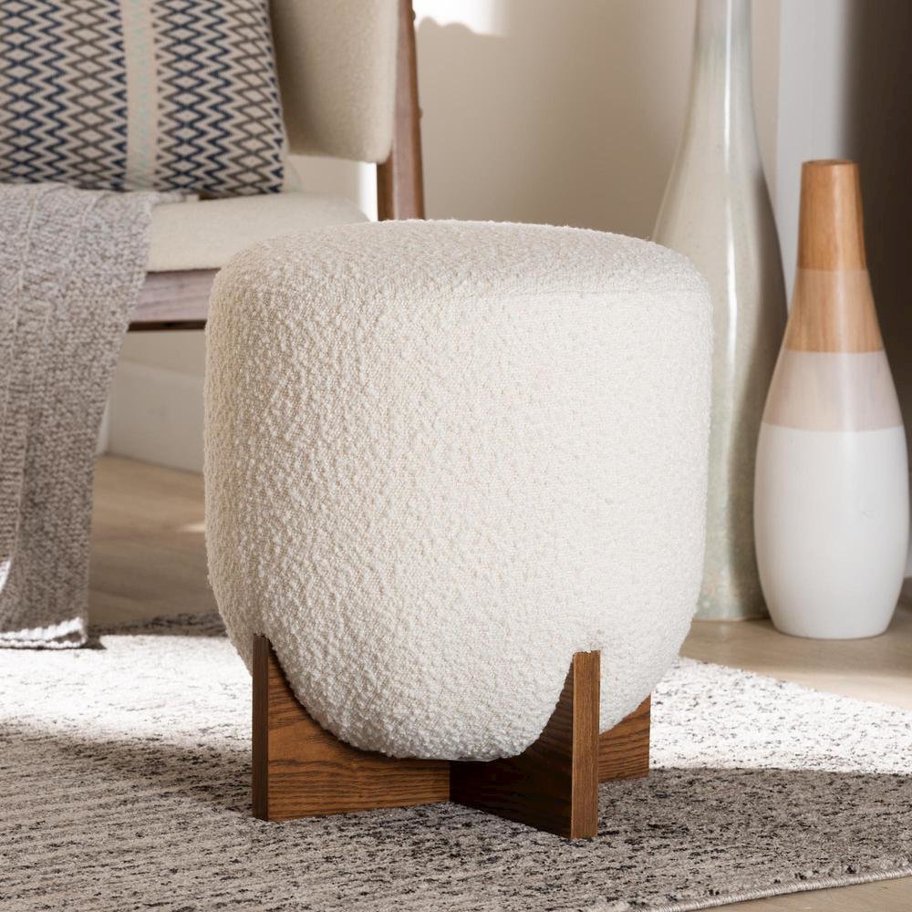 Walnut Brown Finished Wood Ottoman Footstool