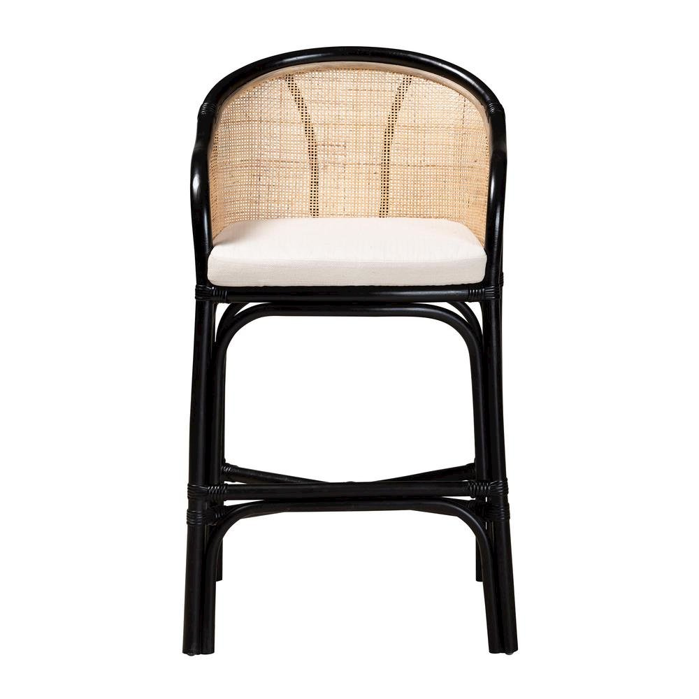 Bohemian Two-Tone Black and Natural Brown Rattan Counter Stool