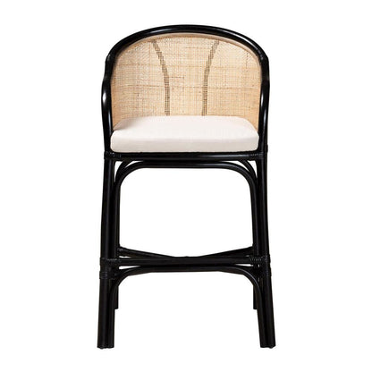 Bohemian Two-Tone Black and Natural Brown Rattan Counter Stool
