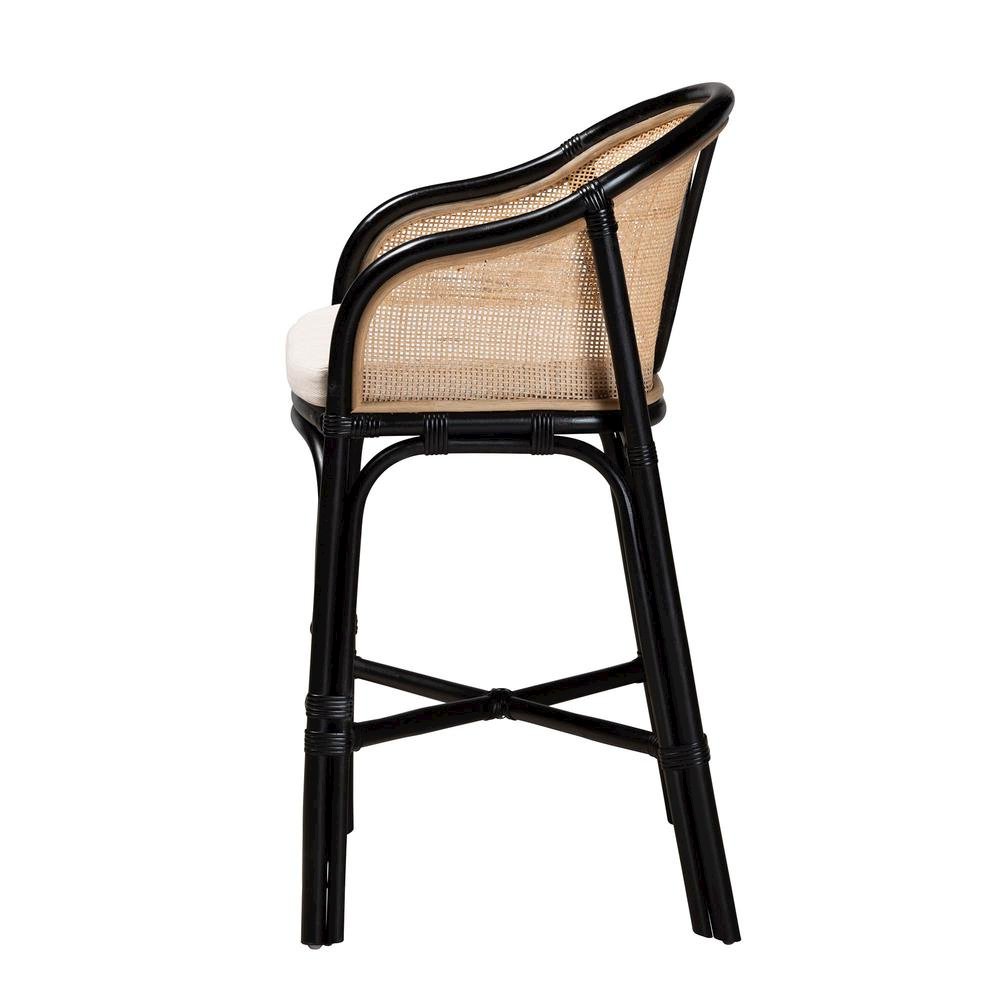 Bohemian Two-Tone Black and Natural Brown Rattan Counter Stool