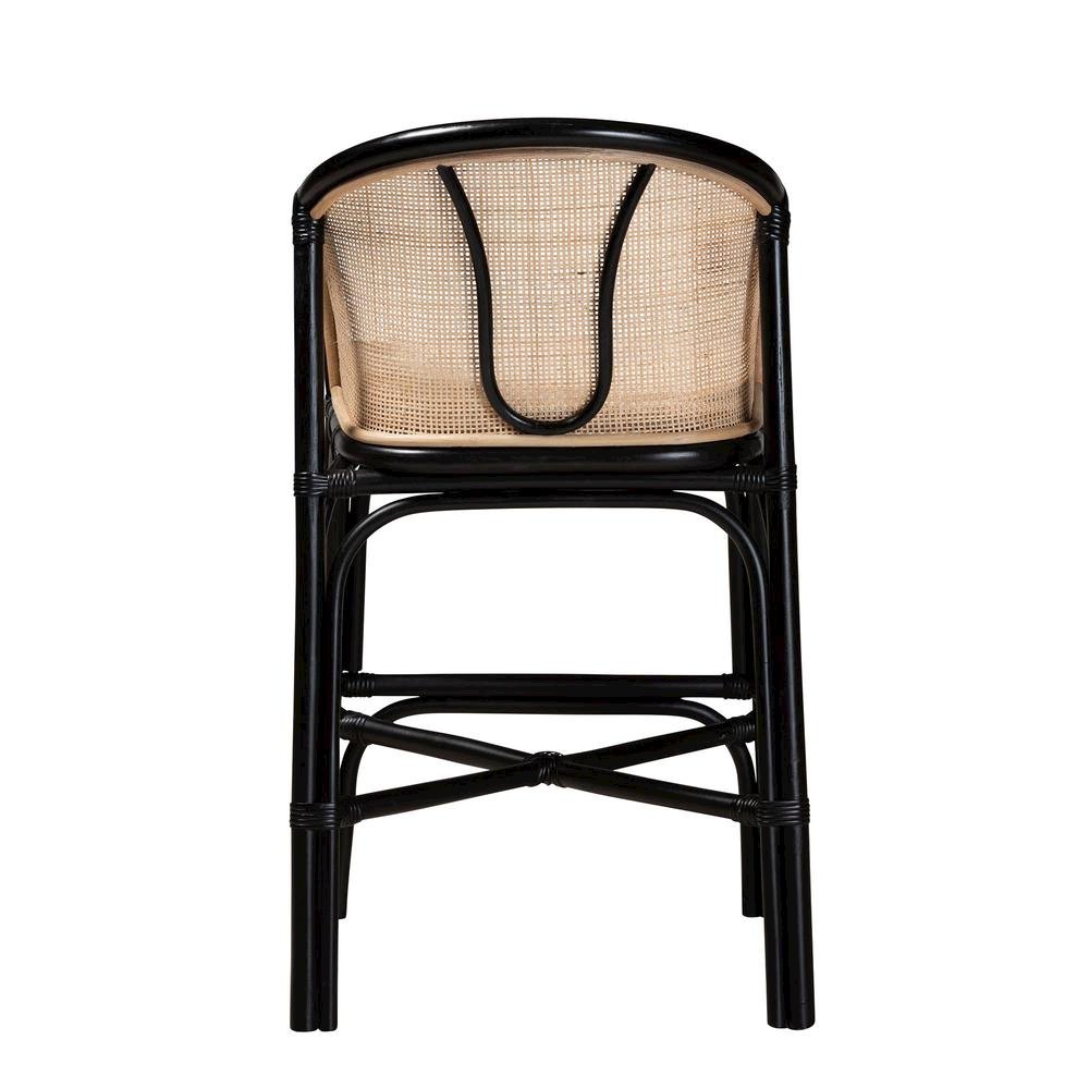 Bohemian Two-Tone Black and Natural Brown Rattan Counter Stool