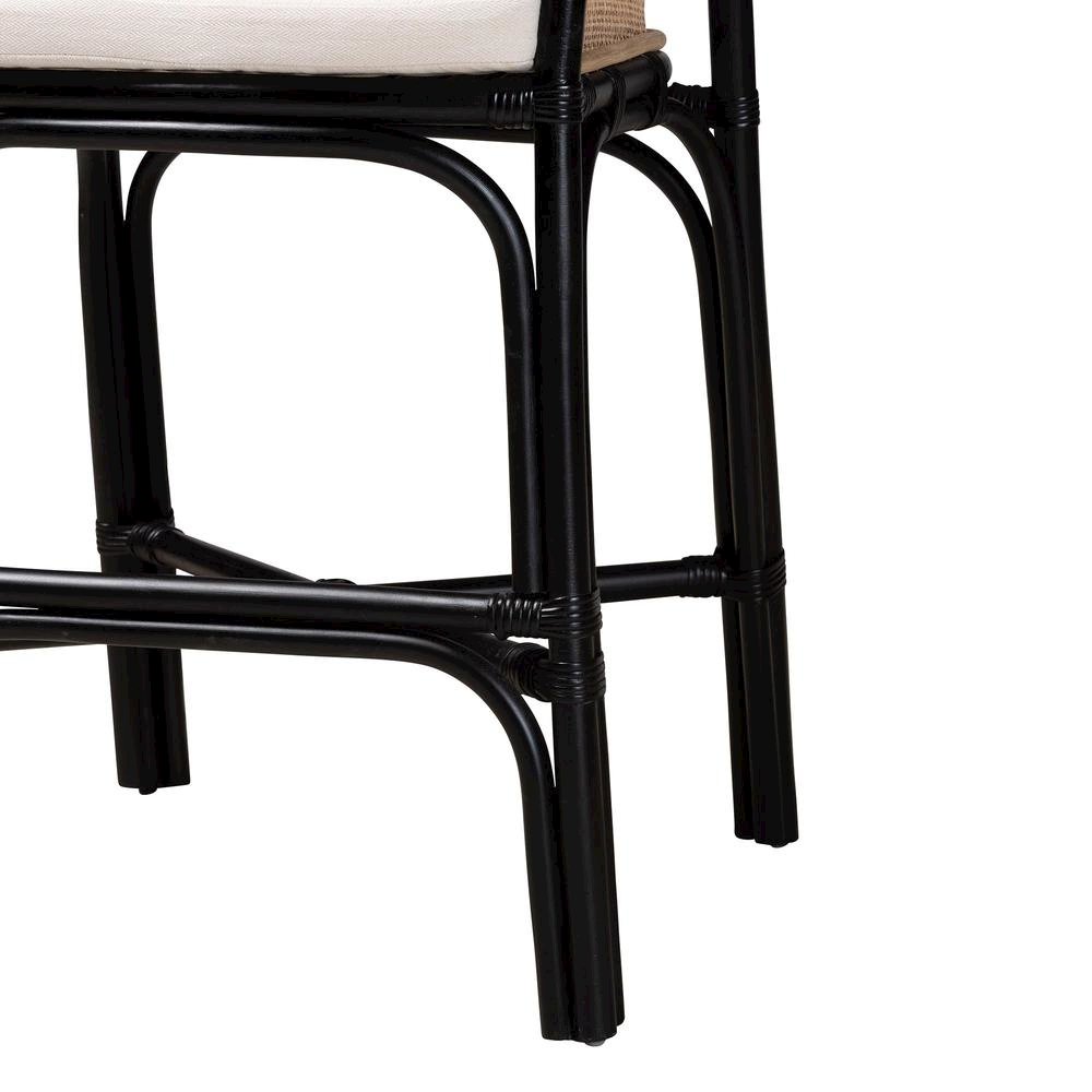 Bohemian Two-Tone Black and Natural Brown Rattan Counter Stool