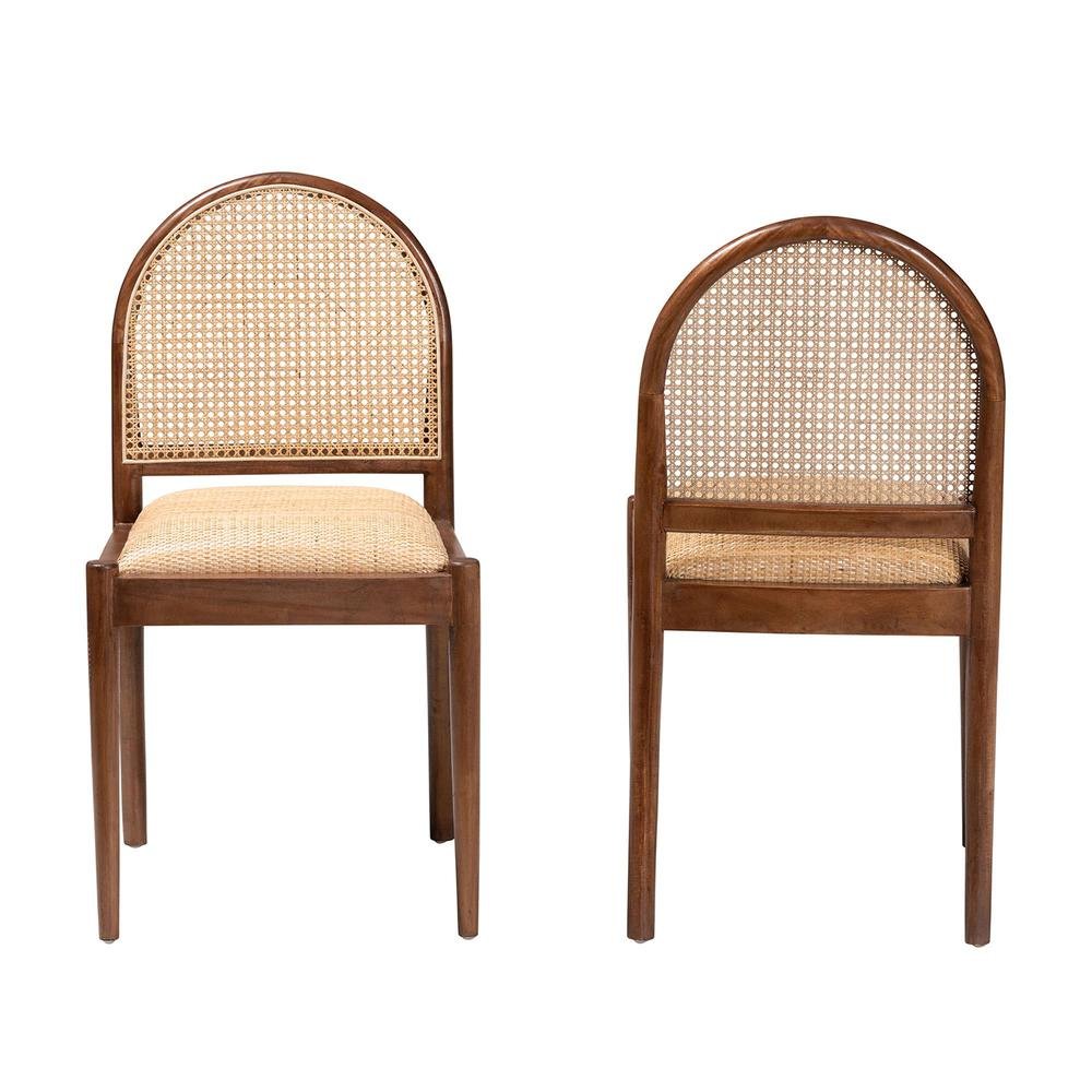 Natural Rattan and Acacia Wood 2-Piece Dining Chair Set