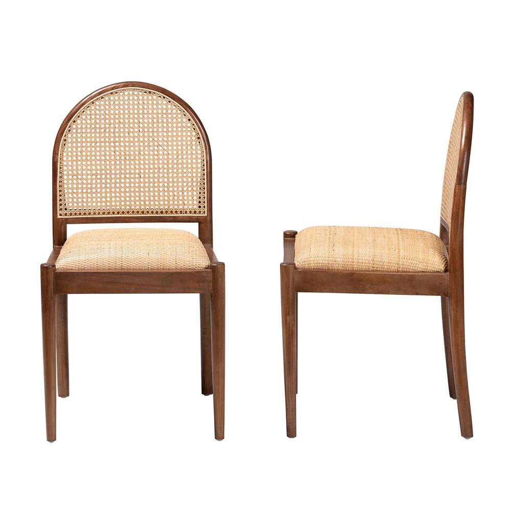 Natural Rattan and Acacia Wood 2-Piece Dining Chair Set